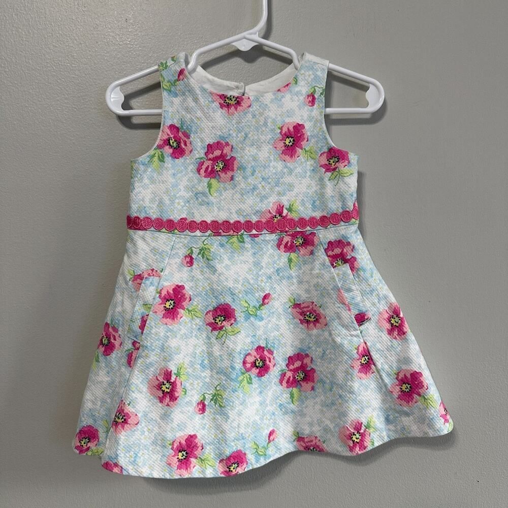 Janie and Jack Girls 12-18 Months Dress Floral Pique Pink Blue Easter Spring